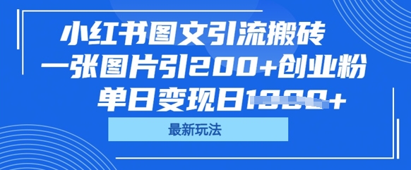 小红书图文引流搬砖，一张图片引200+创业粉，单日变现日数张-轻创终点站
